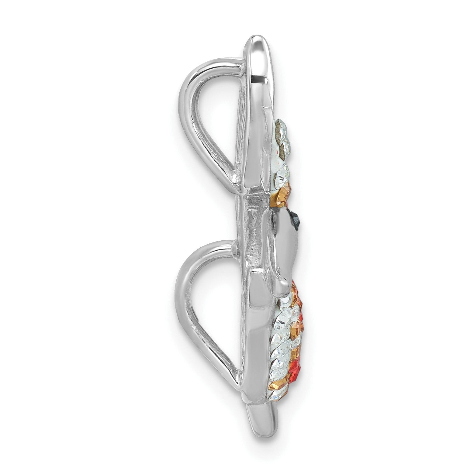 Sterling Silver Rhodium-plated Polished Orange Crystal Pelican Pendant