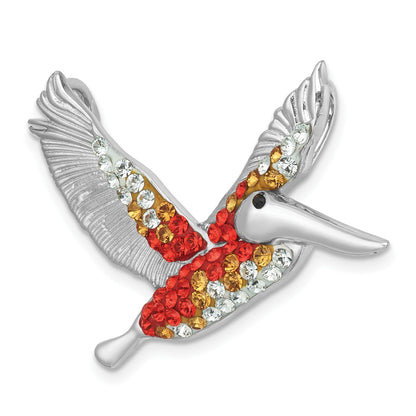 Sterling Silver Rhodium-plated Polished Orange Crystal Pelican Pendant
