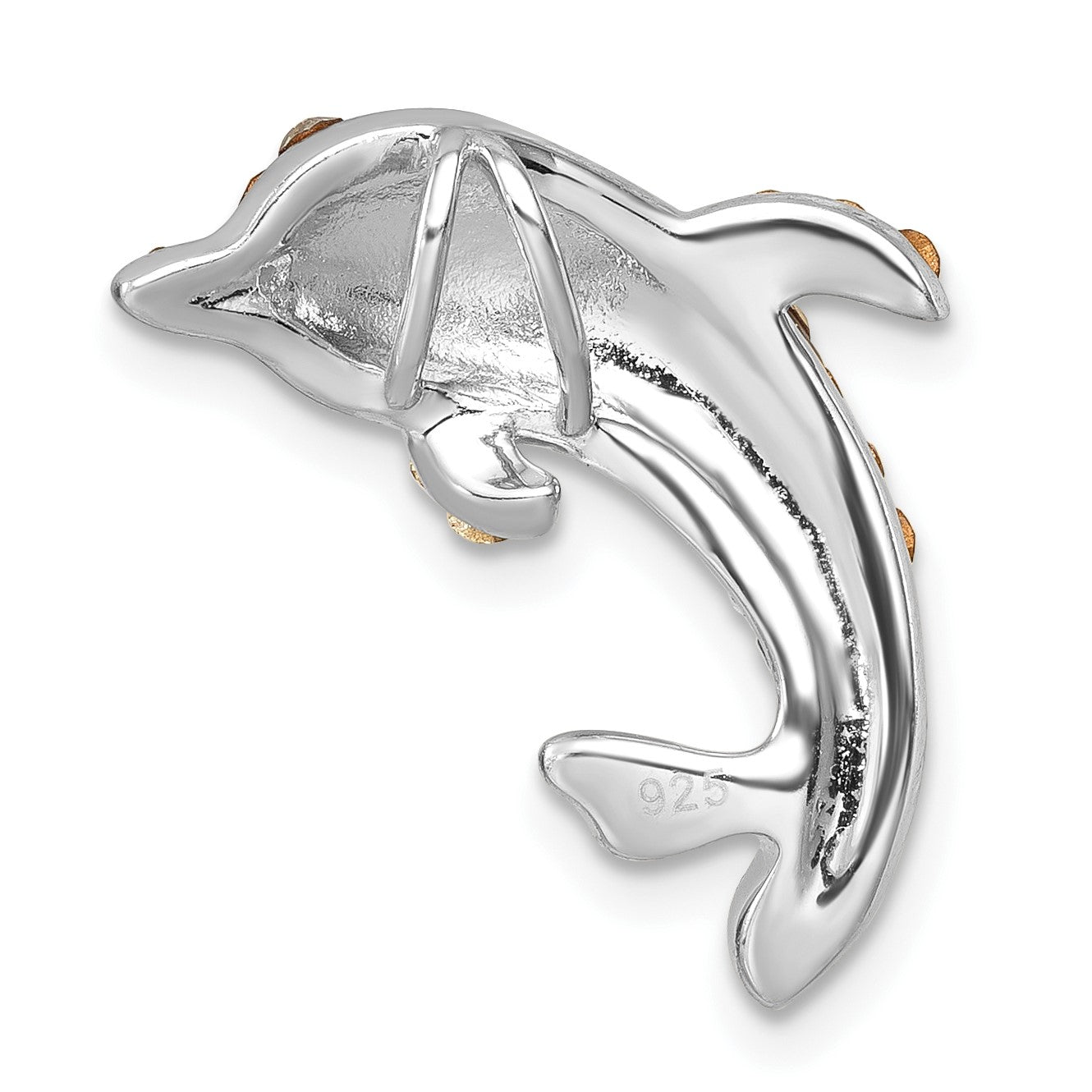 Sterling Silver Rhodium-Plated Polished Gray and White Crystal Dolphin Chain Slide