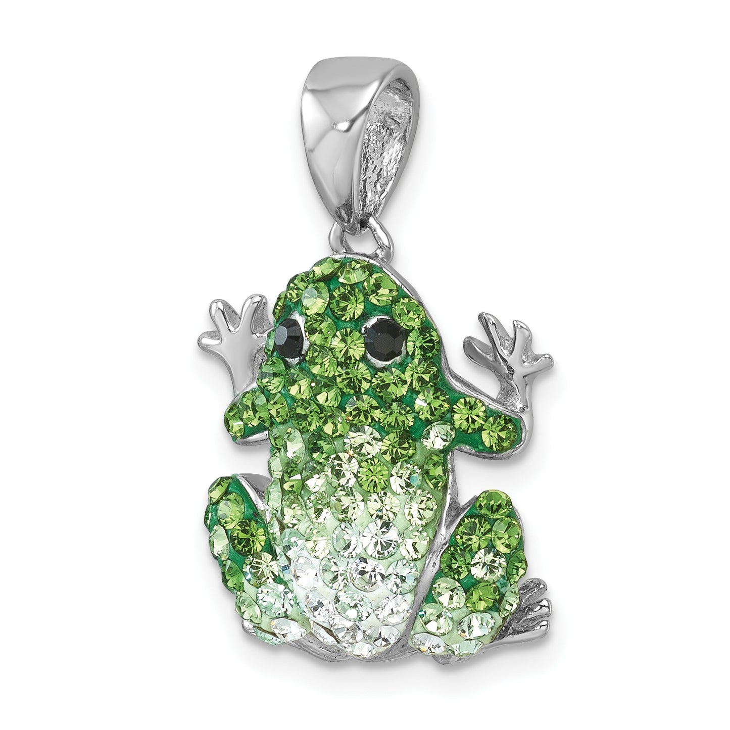 Sterling Silver Rhodium-plated Polished Green and White Crystal Frog Pendant