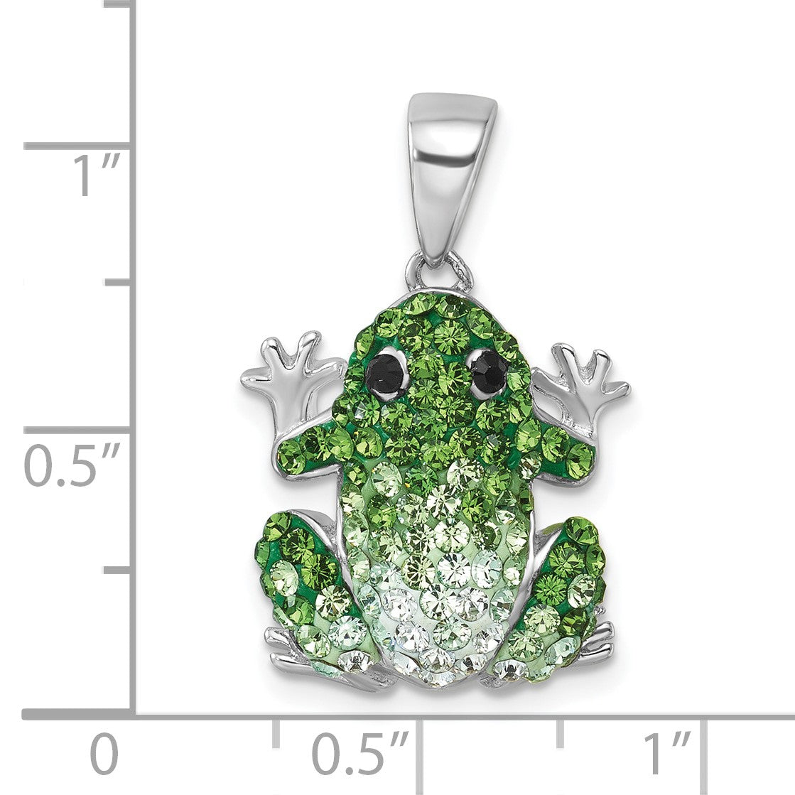 Sterling Silver Rhodium-plated Polished Green and White Crystal Frog Pendant