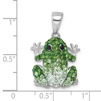 Sterling Silver Rhodium-plated Polished Green and White Crystal Frog Pendant