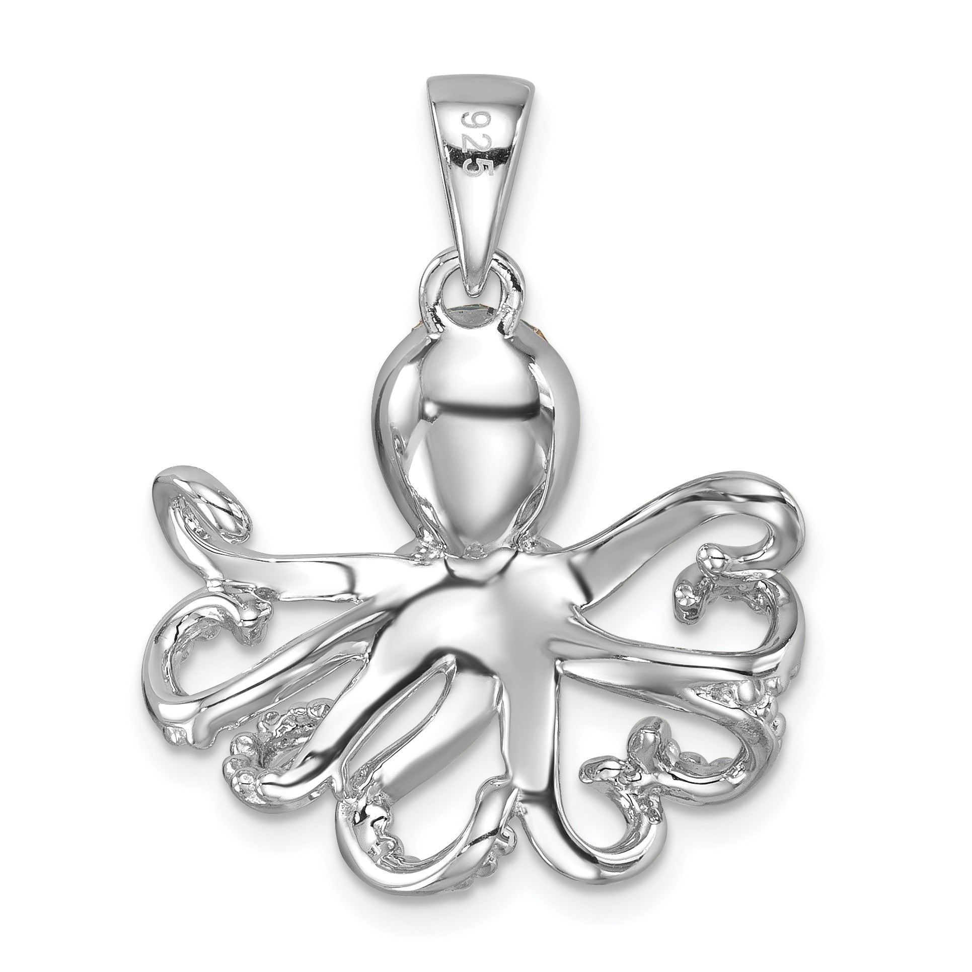 Sterling Silver Rhodium-plated Polished Blue Crystal Octopus Pendant