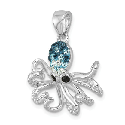 Sterling Silver Rhodium-plated Polished Blue Crystal Octopus Pendant