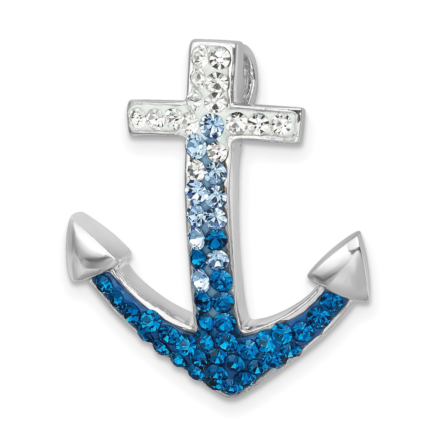 Sterling Silver Rhodium-Plated Polished Crystal Anchor Chain Slide