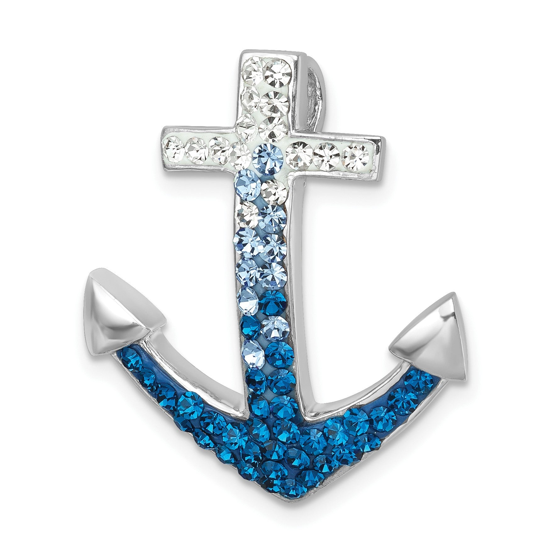 Sterling Silver Rhodium-Plated Polished Crystal Anchor Chain Slide