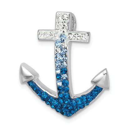 Sterling Silver Rhodium-Plated Polished Crystal Anchor Chain Slide