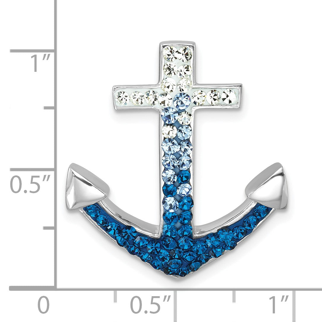Sterling Silver Rhodium-Plated Polished Crystal Anchor Chain Slide