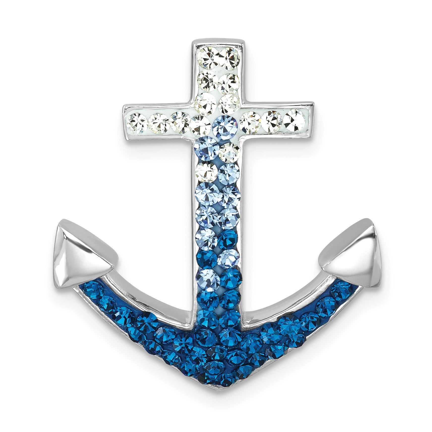Sterling Silver Rhodium-Plated Polished Crystal Anchor Chain Slide