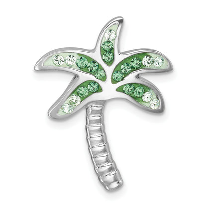 Sterling Silver Rhodium-Plated Polished Green Crystal Palm Tree Chain Slide