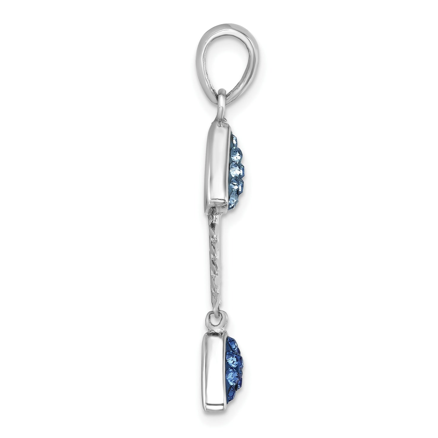 Sterling Silver Rhodium-plated Polished Moveable Blue Crystal Bonefish Pendant