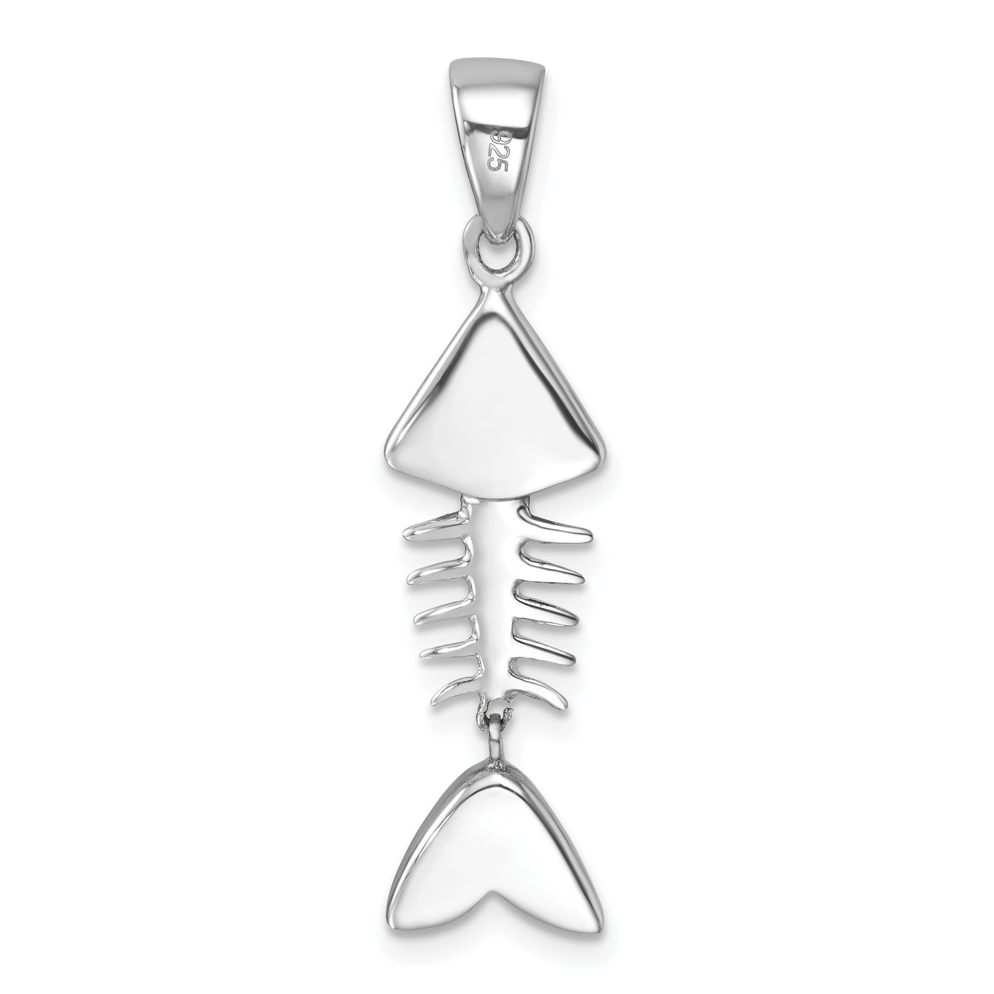 Sterling Silver Rhodium-plated Polished Moveable Blue Crystal Bonefish Pendant