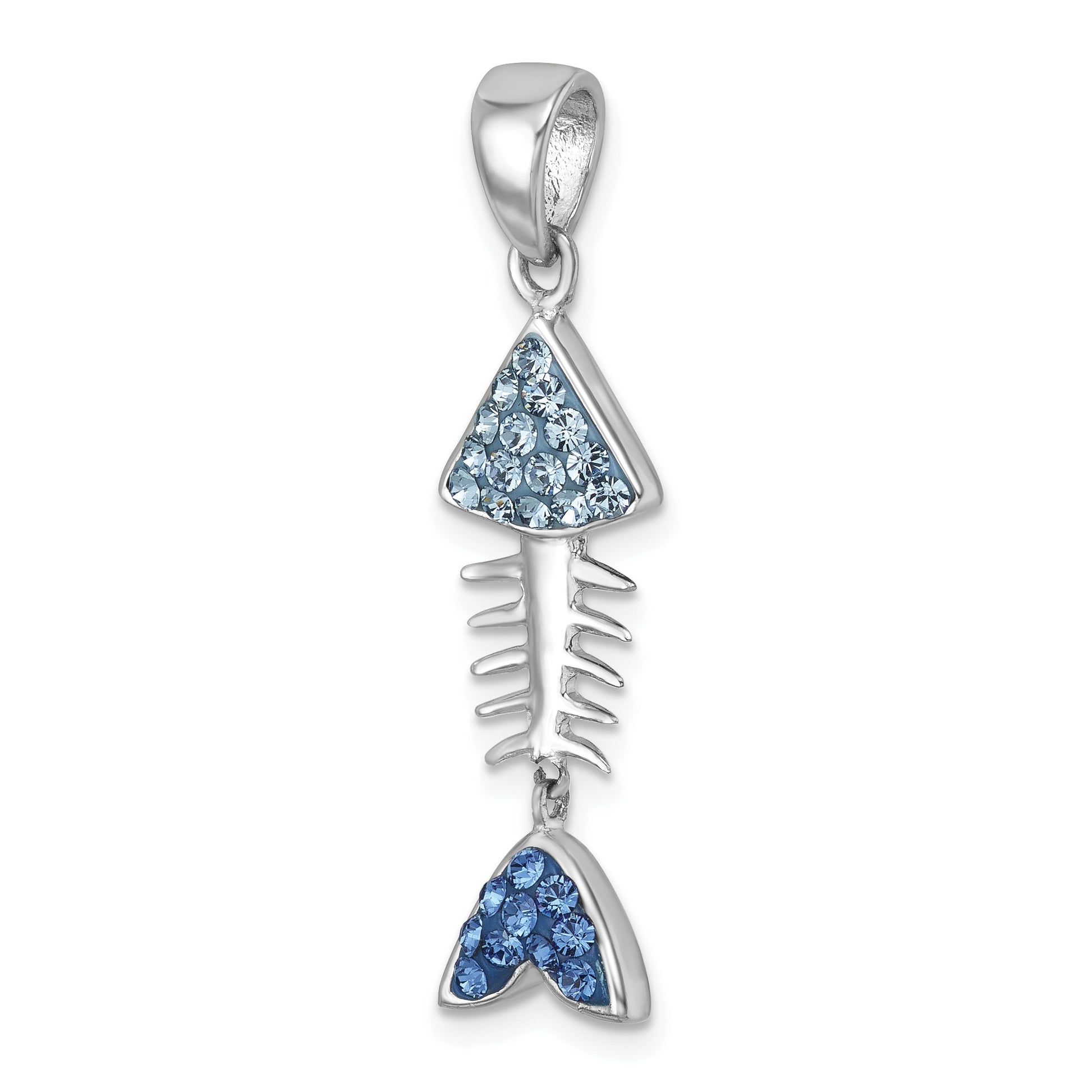 Sterling Silver Rhodium-plated Polished Moveable Blue Crystal Bonefish Pendant