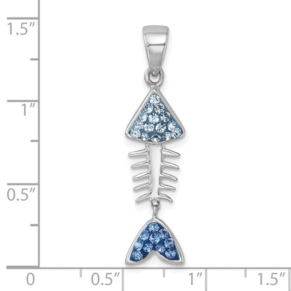 Sterling Silver Rhodium-plated Polished Moveable Blue Crystal Bonefish Pendant