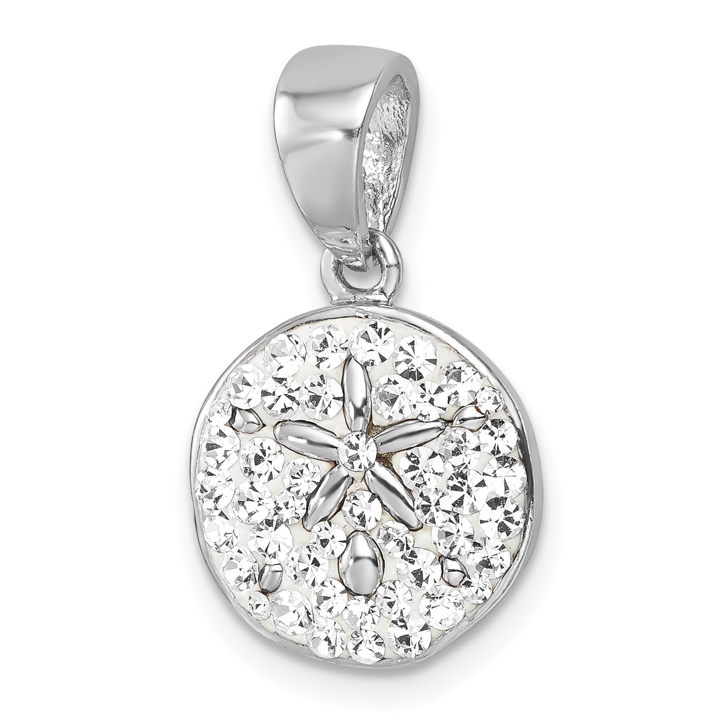 Sterling Silver Rhodium-Plated Polished Crystal Sand Dollar Pendant