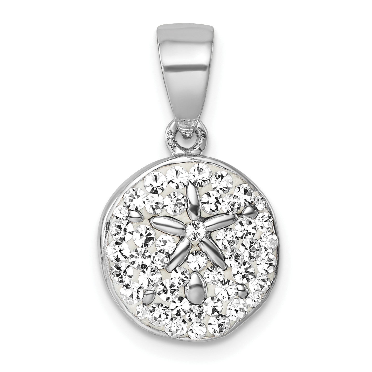 Sterling Silver Rhodium-Plated Polished Crystal Sand Dollar Pendant