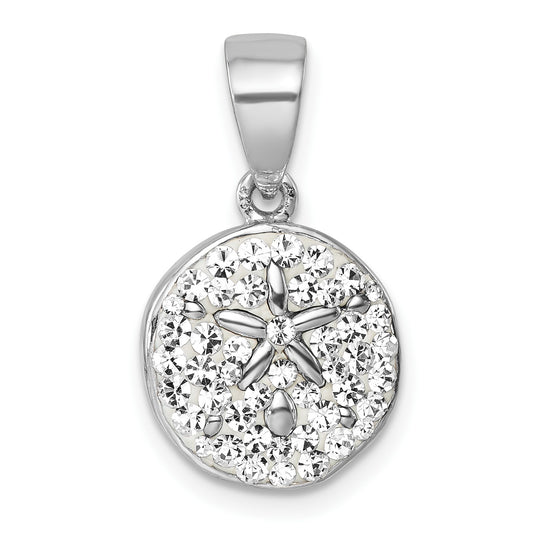 Sterling Silver Rhodium-Plated Polished Crystal Sand Dollar Pendant