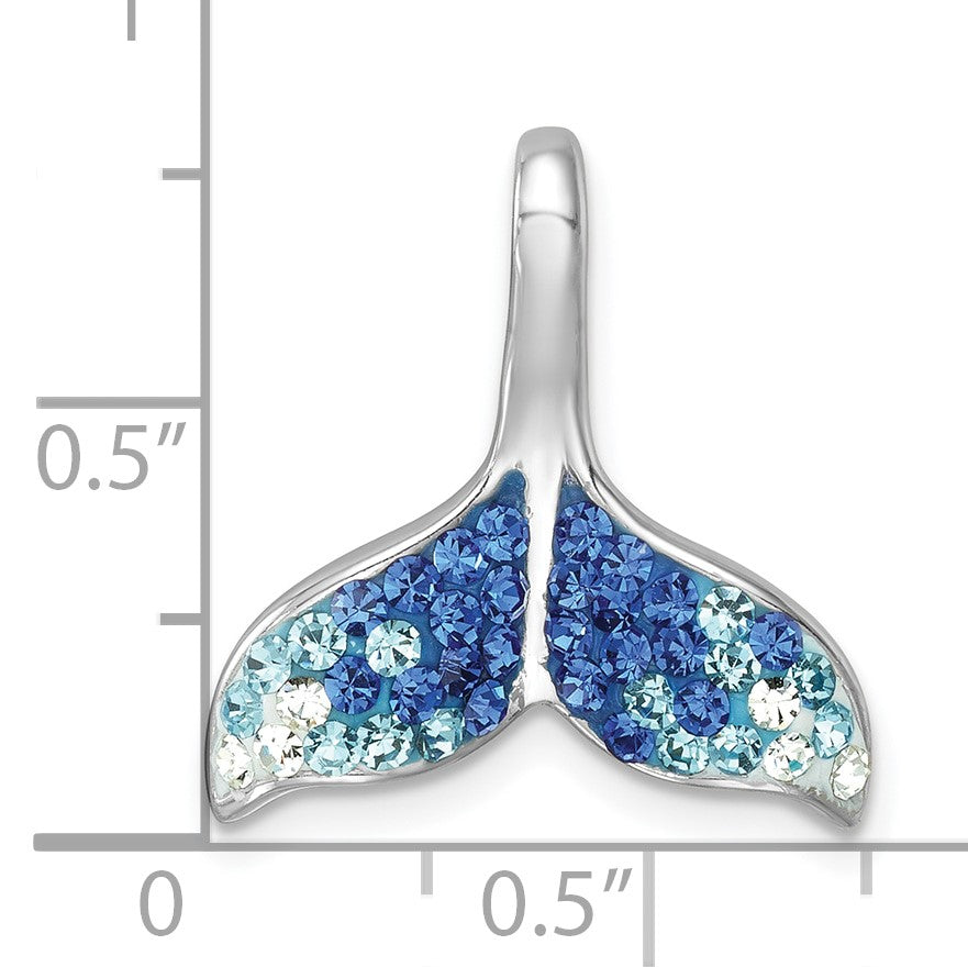 Sterling Silver Rhodium-Plated Polished Crystal Whales Tail Pendant