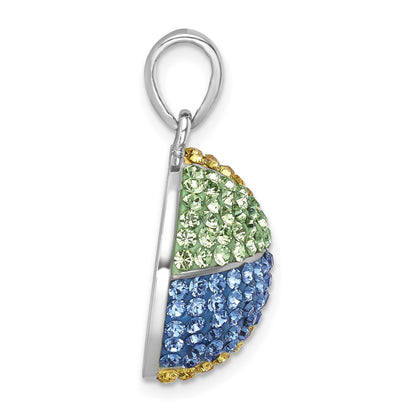 Sterling Silver Rhodium-plated Polished Multi-Color Crystal Beach Ball Pend
