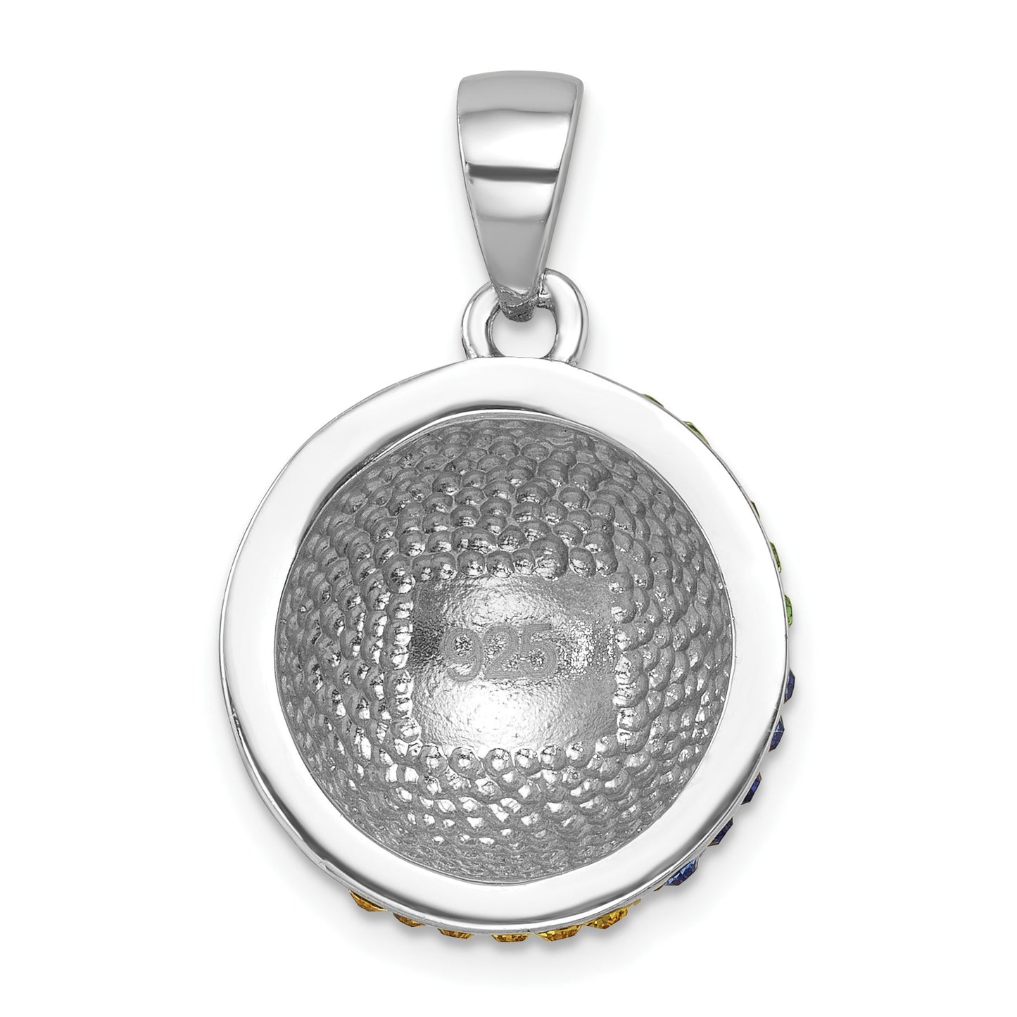 Sterling Silver Rhodium-plated Polished Multi-Color Crystal Beach Ball Pend
