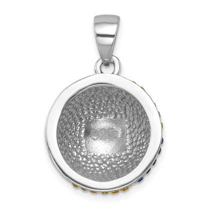 Sterling Silver Rhodium-plated Polished Multi-Color Crystal Beach Ball Pend