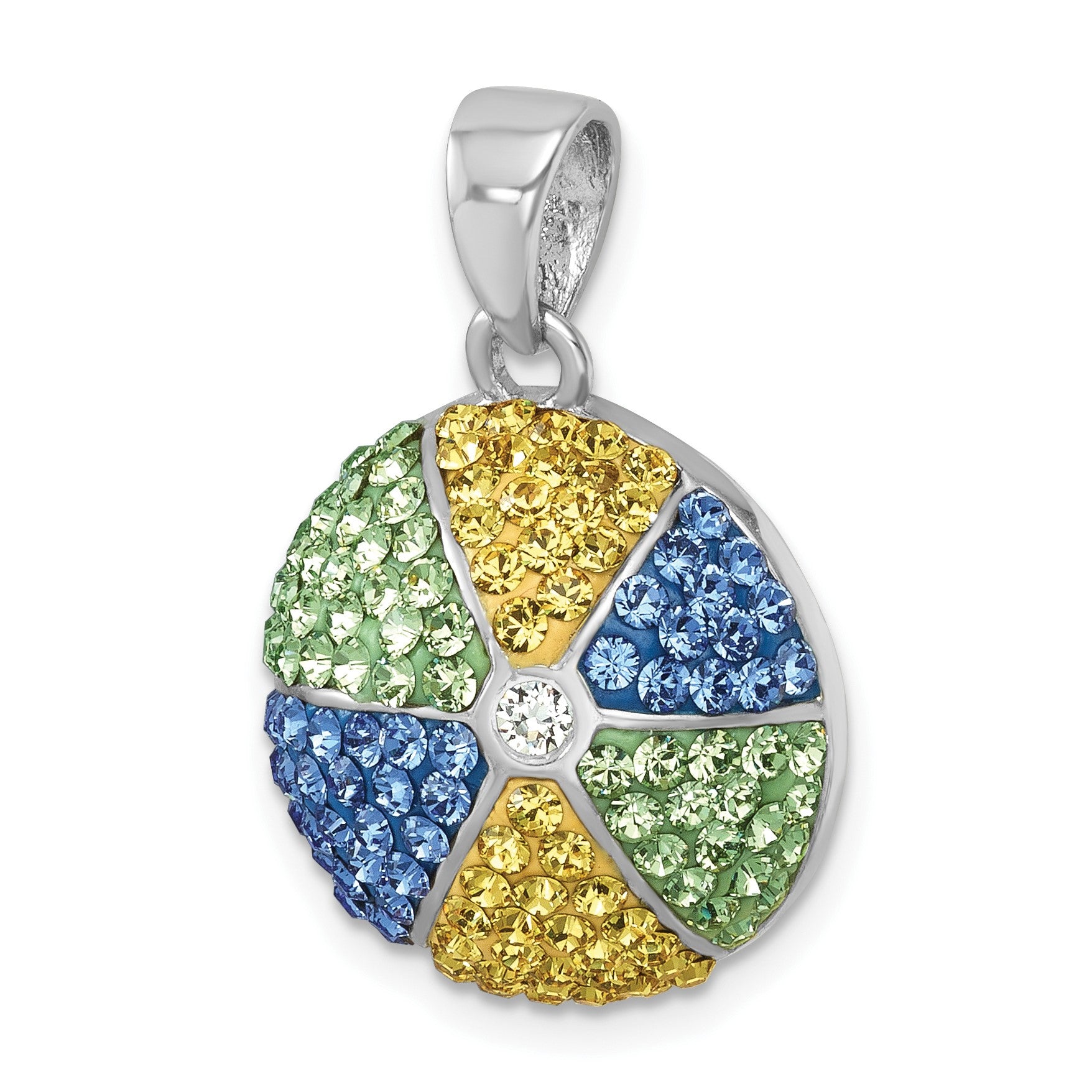 Sterling Silver Rhodium-plated Polished Multi-Color Crystal Beach Ball Pend