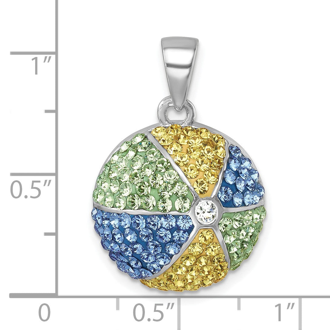 Sterling Silver Rhodium-plated Polished Multi-Color Crystal Beach Ball Pend