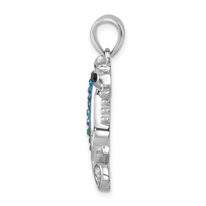 Sterling Silver Rhodium-plated Polished Crystal Seahorse Pendant