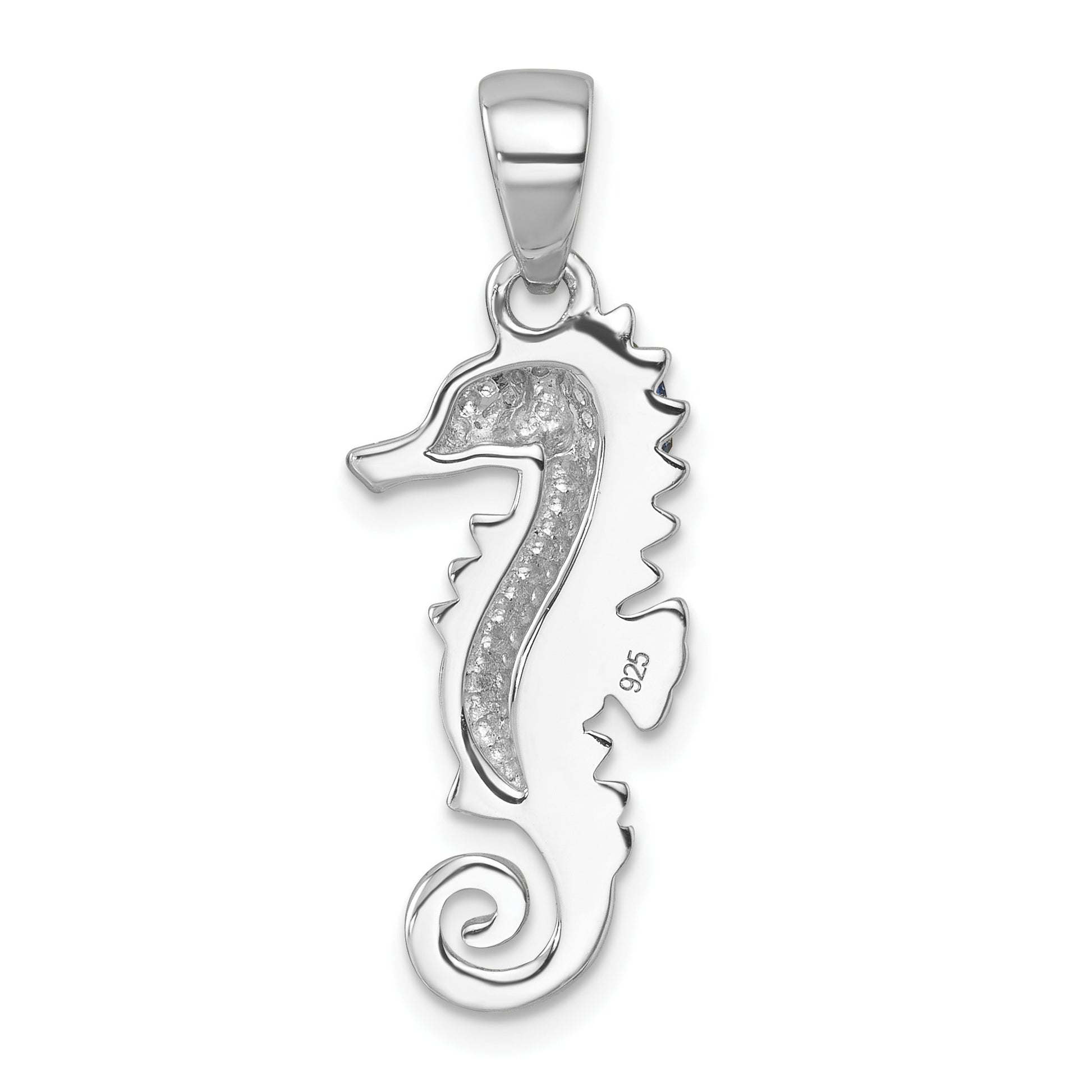 Sterling Silver Rhodium-plated Polished Crystal Seahorse Pendant