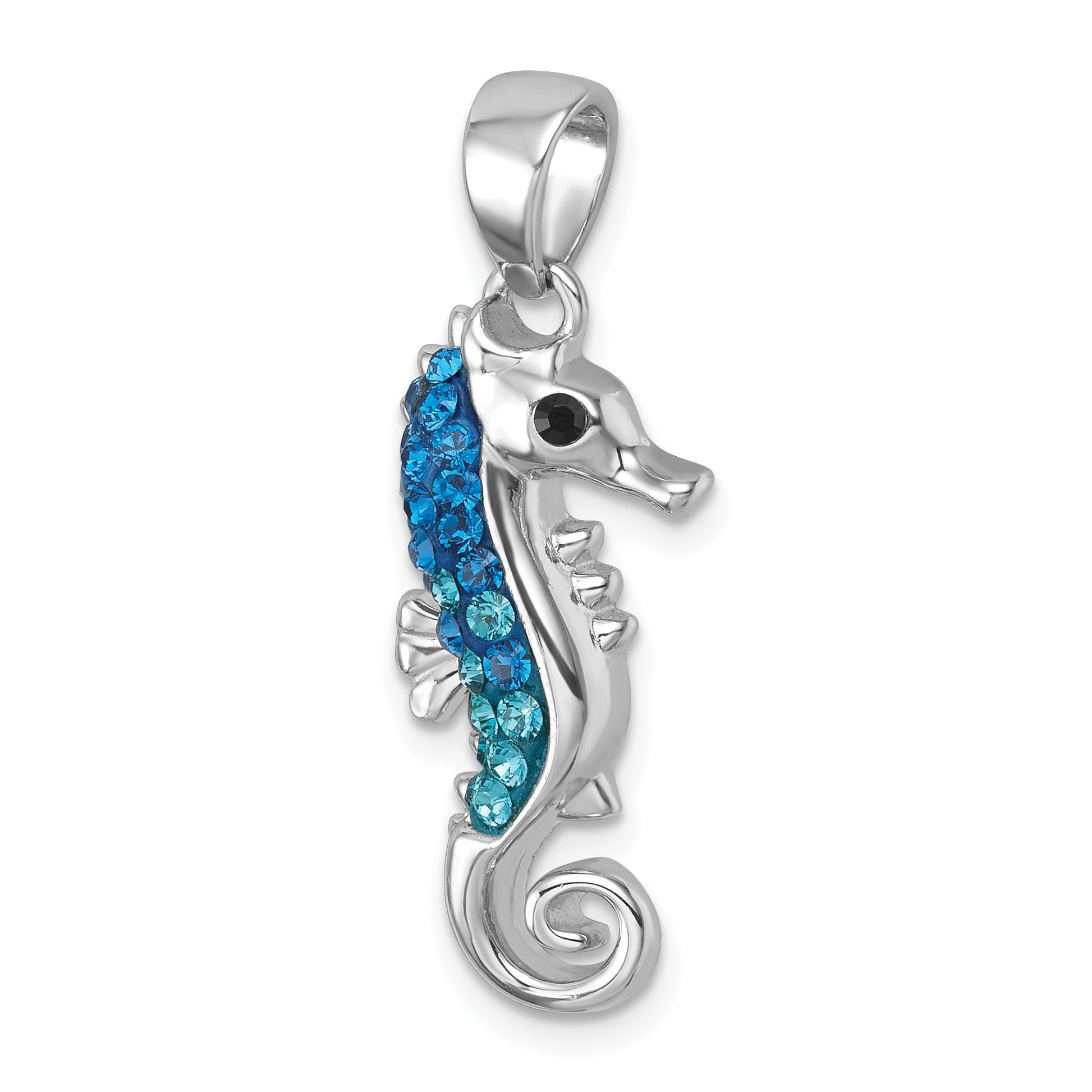 Sterling Silver Rhodium-plated Polished Crystal Seahorse Pendant