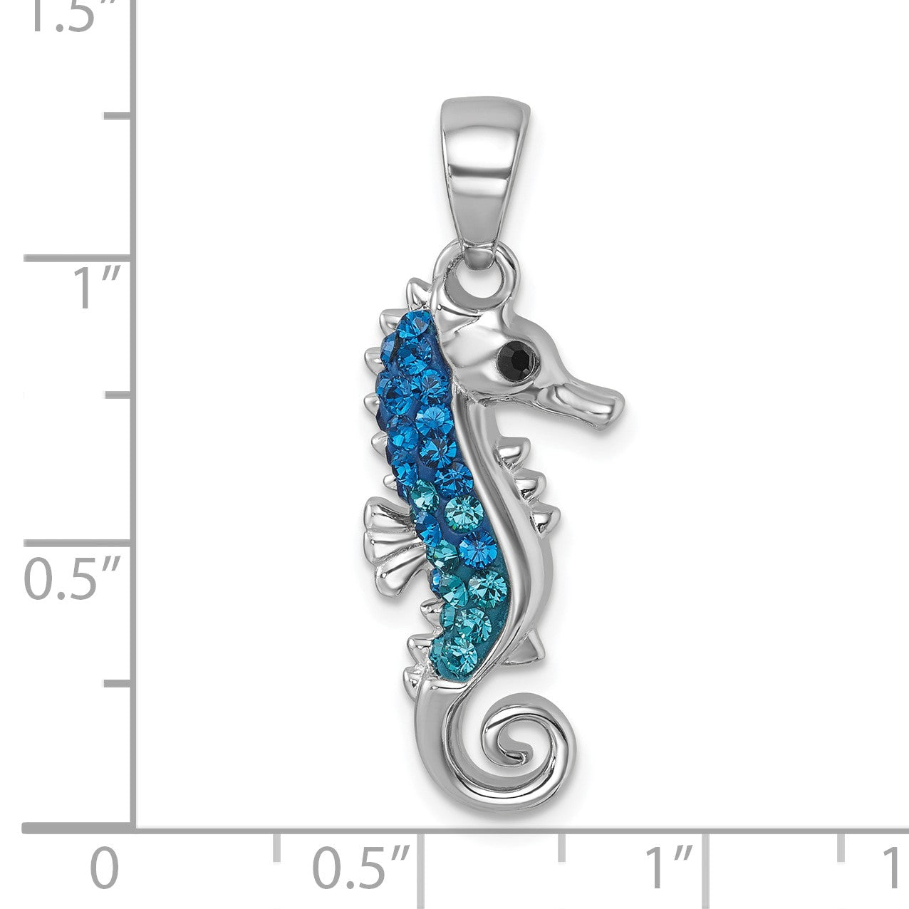 Sterling Silver Rhodium-plated Polished Crystal Seahorse Pendant