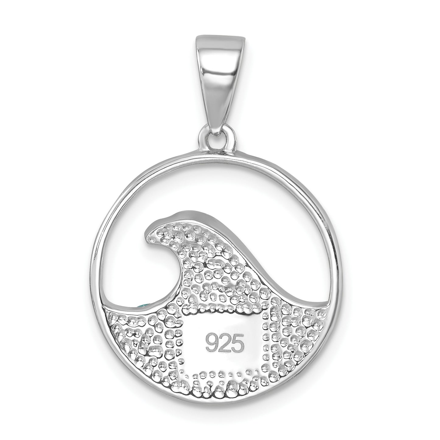 Sterling Silver Rhodium-Plated Polished Crystal Wave Whitecap Pendant