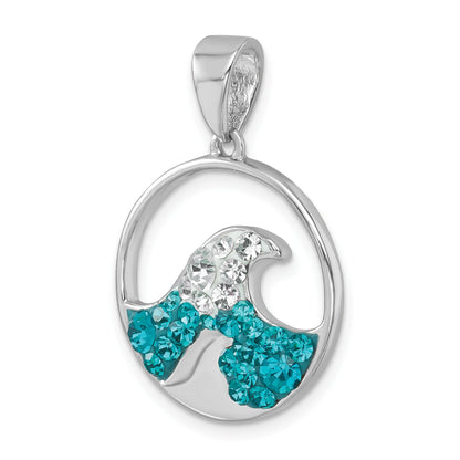 Sterling Silver Rhodium-Plated Polished Crystal Wave Whitecap Pendant