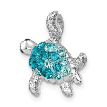 Sterling Silver Rhodium-plated Polished Crystal Turtle Chain Slide