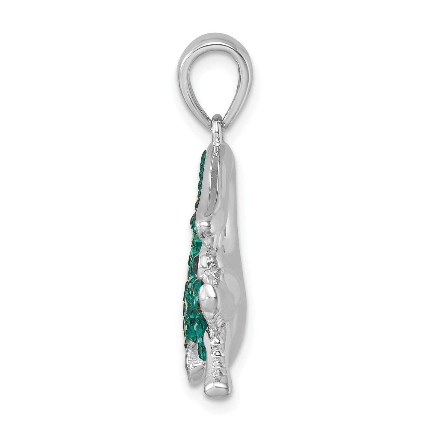 Sterling Silver Rhodium-plated Polished Green Crystal Alligator Pendant