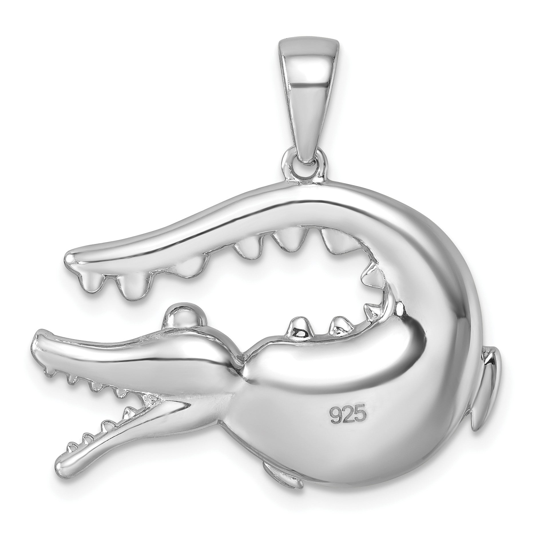 Sterling Silver Rhodium-plated Polished Green Crystal Alligator Pendant