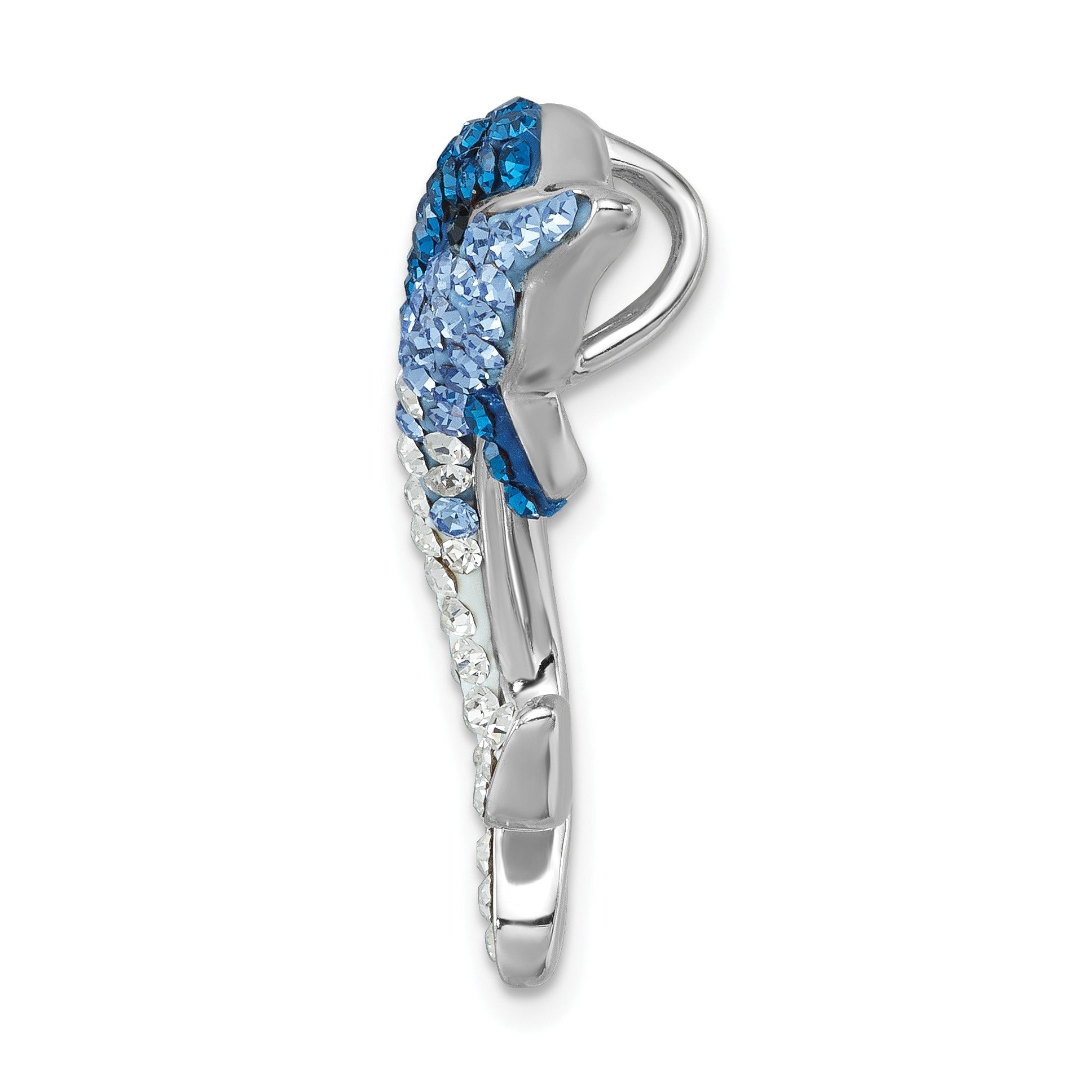 Sterling Silver Rhodium-Plated Large Crystal Dolphin Slide