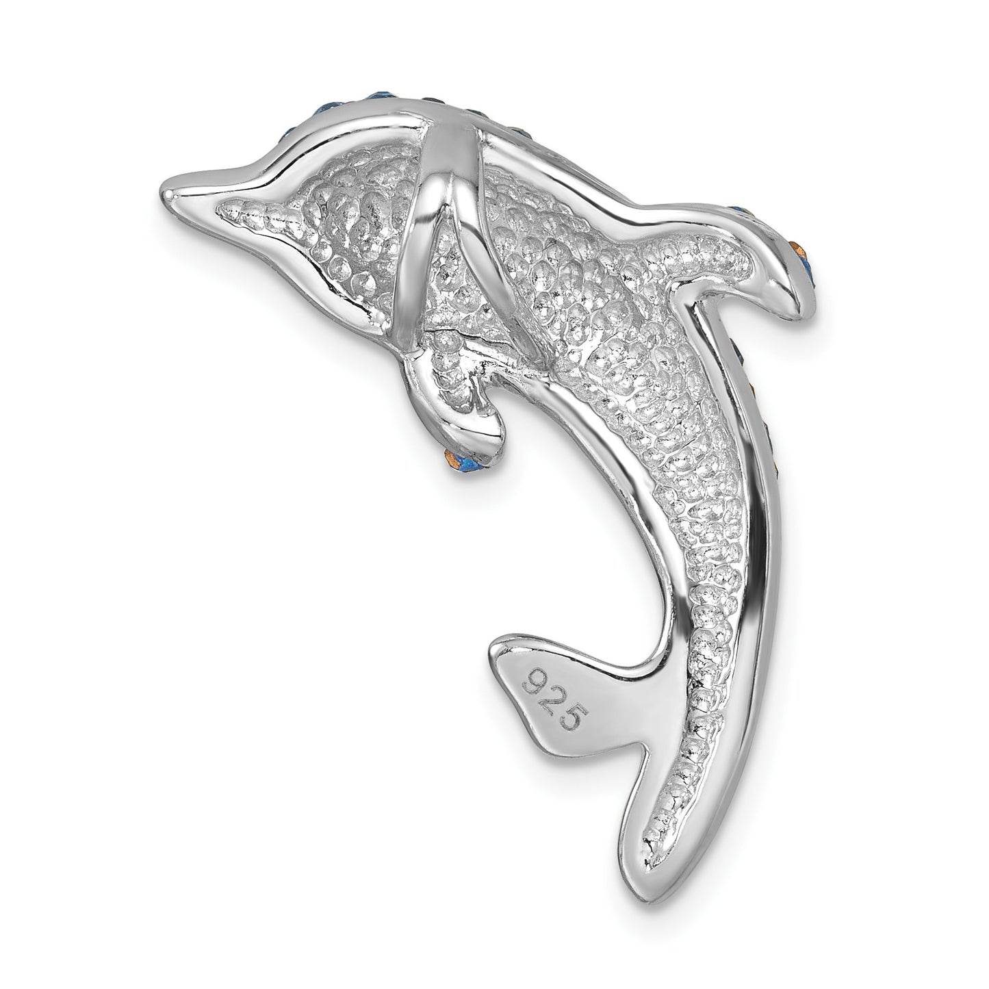 Sterling Silver Rhodium-Plated Large Crystal Dolphin Slide