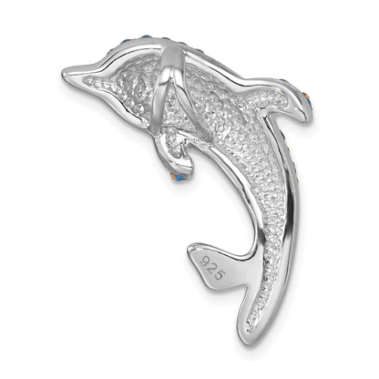 Sterling Silver Rhodium-Plated Large Crystal Dolphin Slide