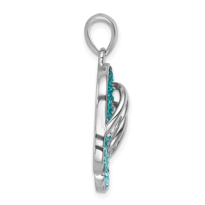 Sterling Silver Rhodium-plated Polished Crystal Double Flip Flop Pendant