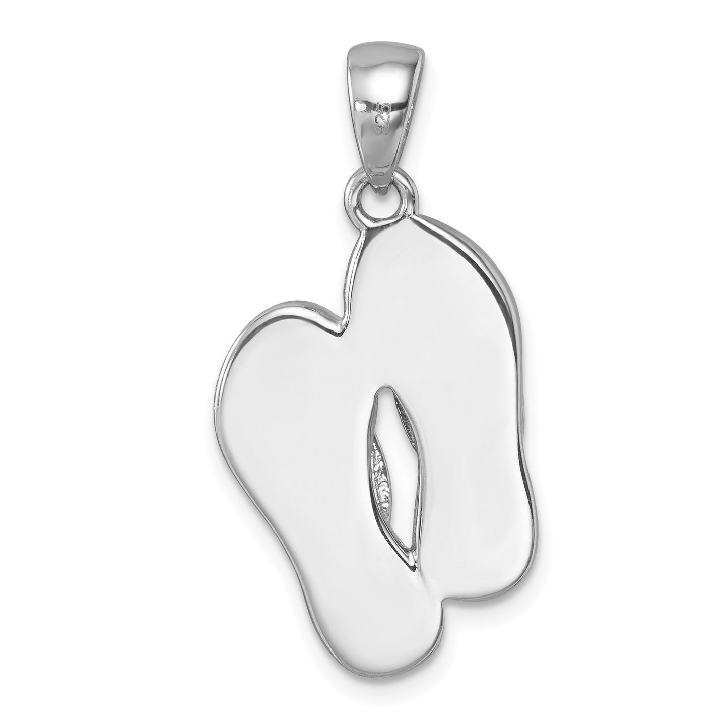 Sterling Silver Rhodium-plated Polished Crystal Double Flip Flop Pendant