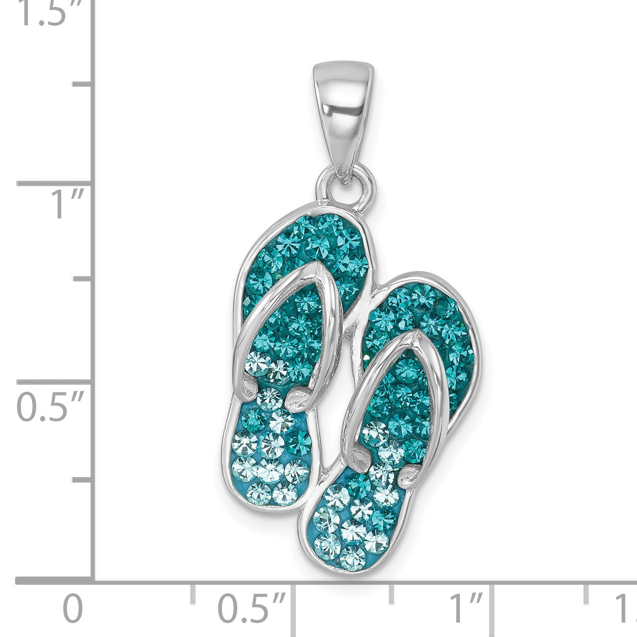 Sterling Silver Rhodium-plated Polished Crystal Double Flip Flop Pendant