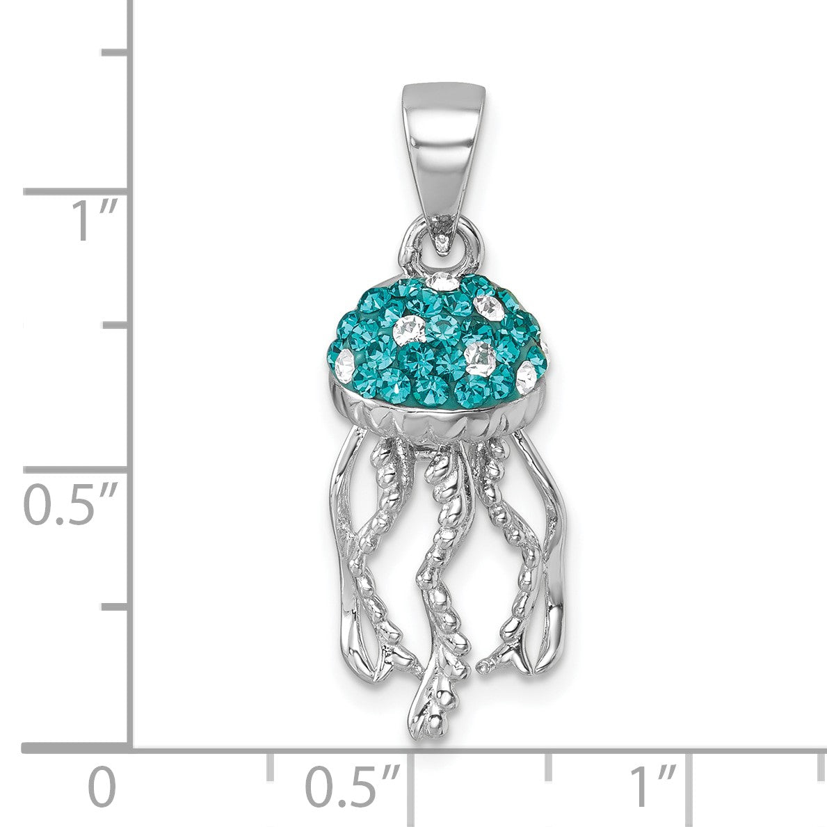 Sterling Silver Rhodium-plated Polished Crystal Jellyfish Pendant