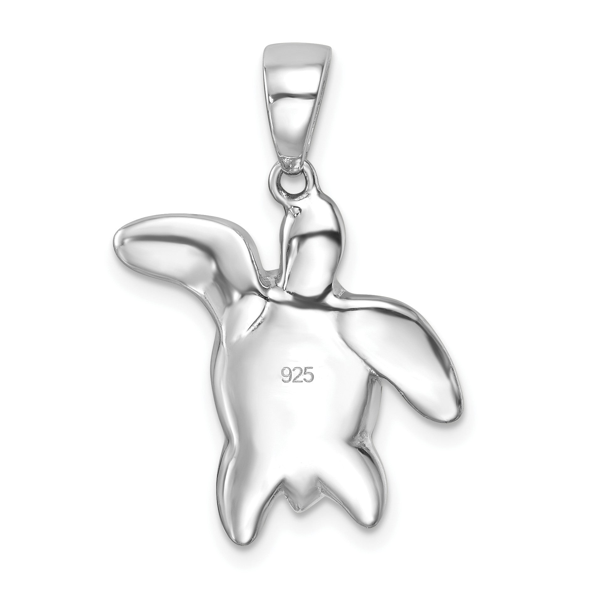 Sterling Silver Rhodium-plated Polished Blue and White Crystal Turtle Pendant