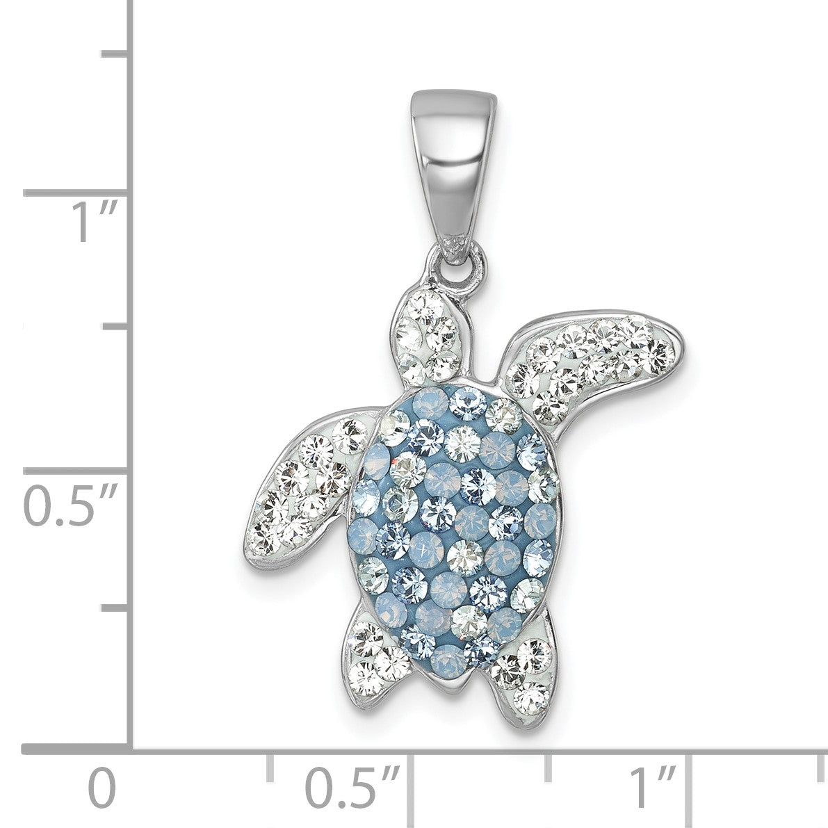 Sterling Silver Rhodium-plated Polished Blue and White Crystal Turtle Pendant