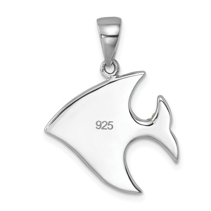 Sterling Silver Rhodium-plated Polished Blue and White Crystal Angel Fish Pendant