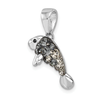 Sterling Silver Rhodium-plated Polished Crystal Manatee Pendant