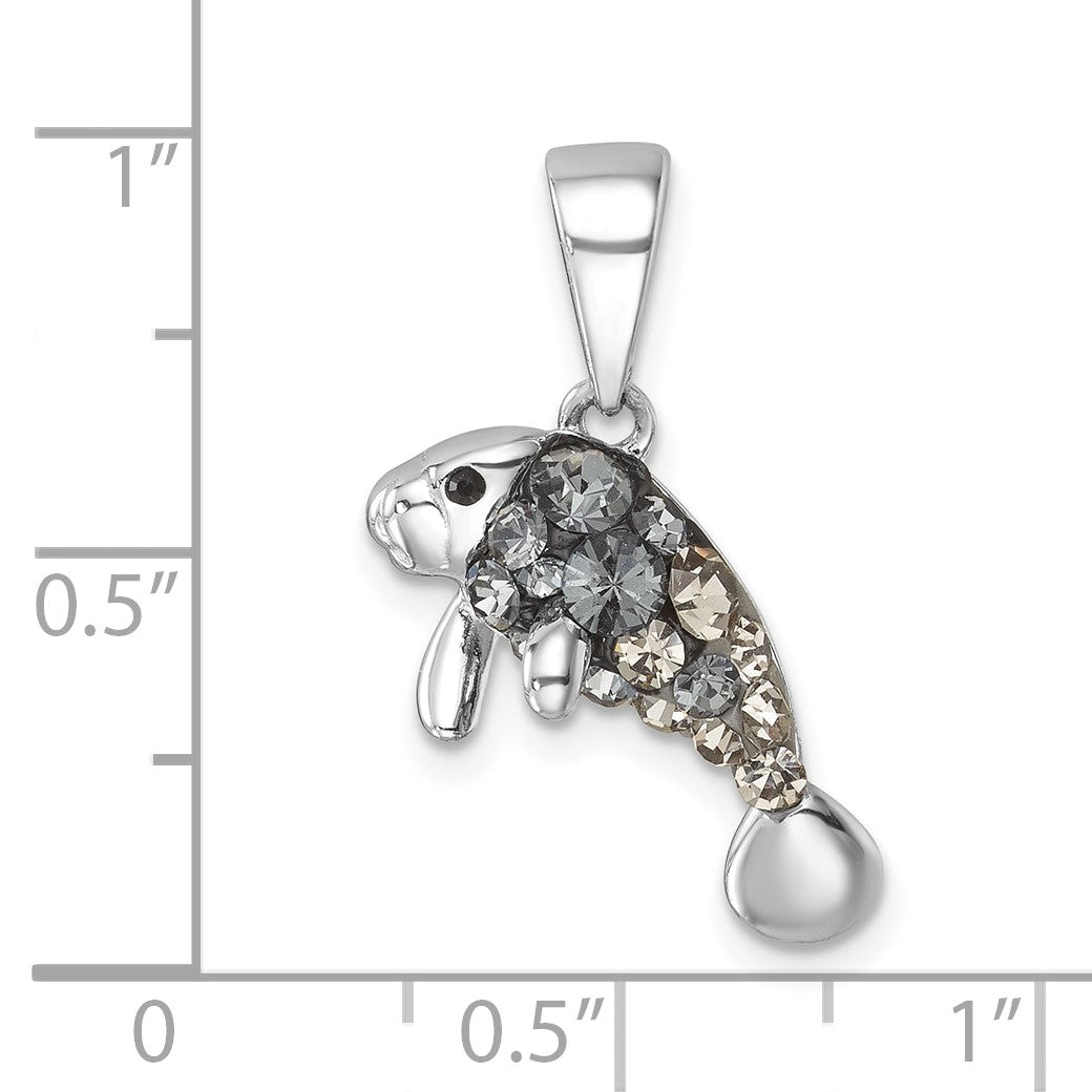 Sterling Silver Rhodium-plated Polished Crystal Manatee Pendant