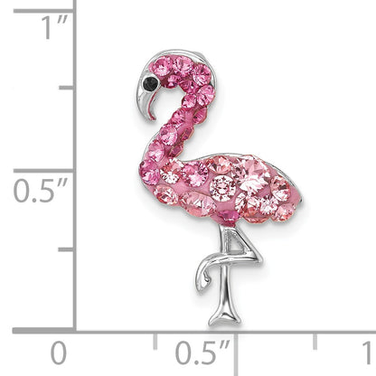 Sterling Silver Rhodium-plated Polished Pink Crystal Flamingo Chain Slide