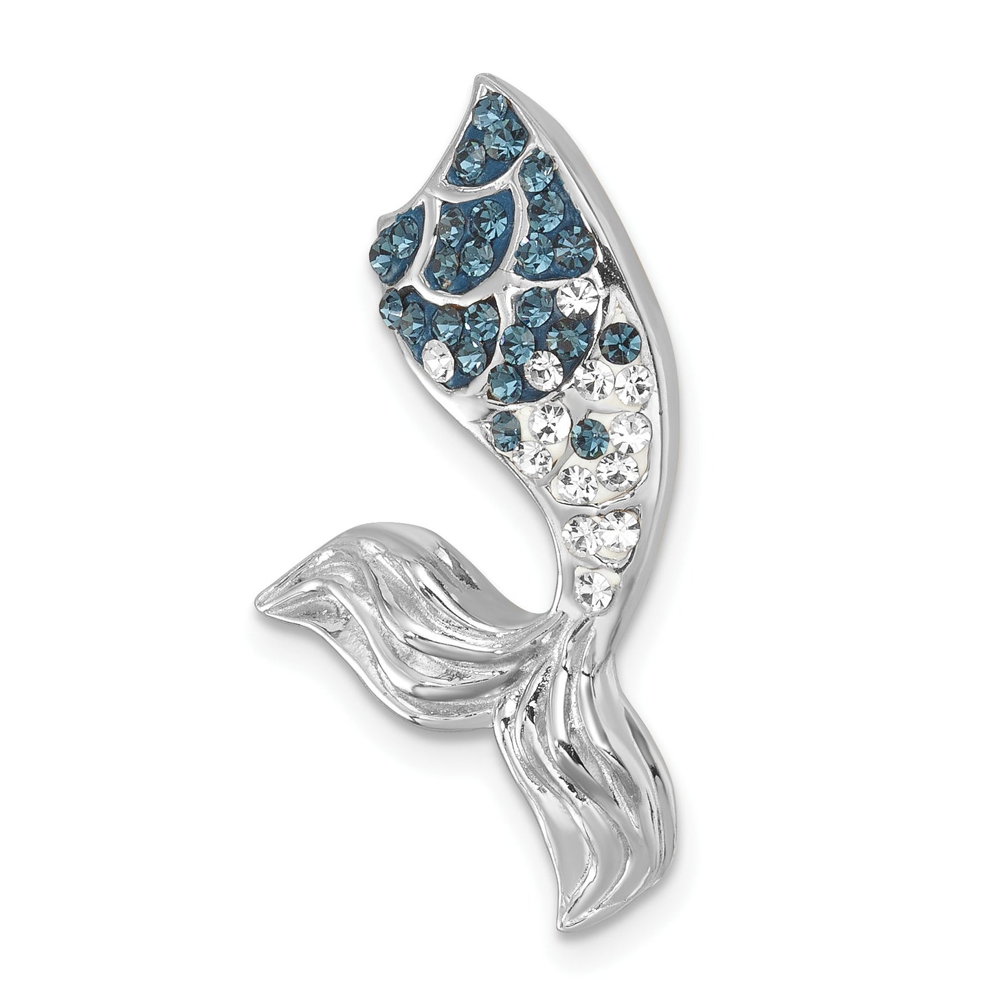Sterling Silver Rhodium-Plated Polished Crystal Mermaid Tail Chain Slide